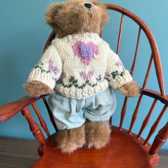 Vintage Boyds Bear Plush 8" Edmund T. Bear 1997 w Heart Sweater Pastel Bibs Tags - Picture 5 of 10